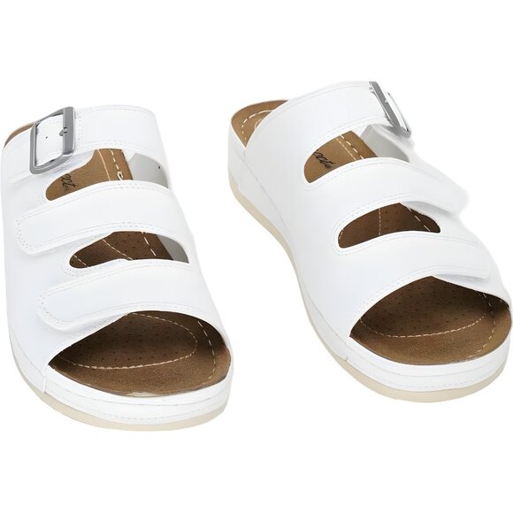 Easy Street Pinterry White Slide Sandals Triple Strap Comfort Women's US 7W - Picture 1 of 6